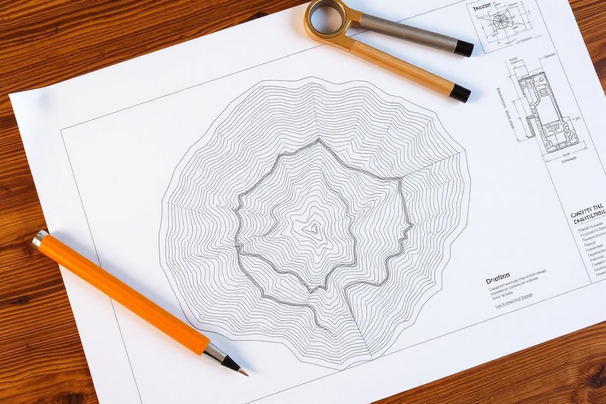 CAD contour survey drawing with drafting tools